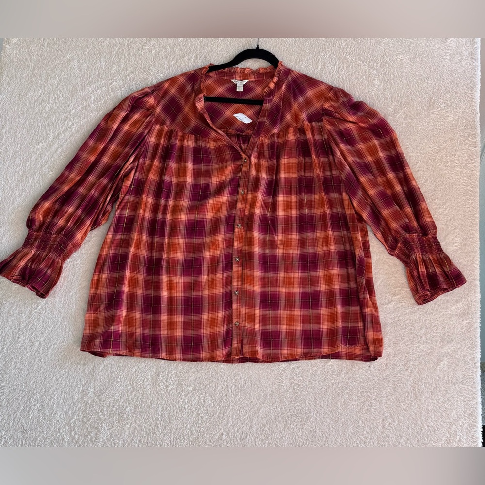 Cato Plaid Ruffle Sleeves Top Size 22/24W New